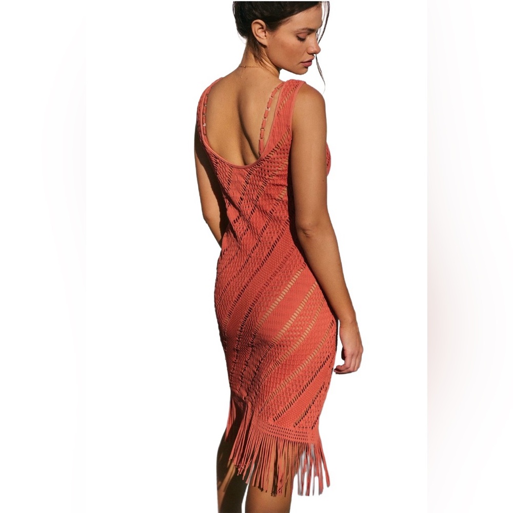 SEAFOLLY Anthropologie “Marrakesh” Cover Up in bright red cinnamon, NWT! Small - Picture 4 of 9